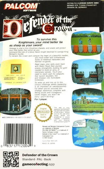 Defender of the Crown Nintendo Entertainment System, PAL box back