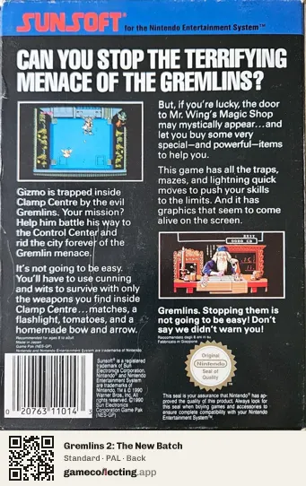 Gremlins 2: The New Batch Nintendo Entertainment System, PAL box back