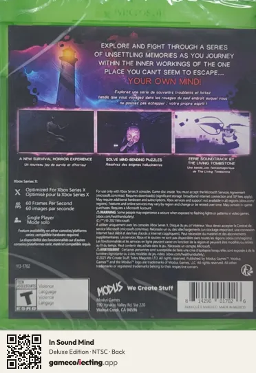 In Sound Mind Xbox Series X, NTSC box back