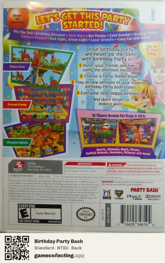 Birthday Party Bash Nintendo Wii, NTSC box back