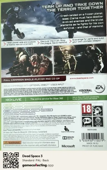 Dead Space 3 Xbox 360, PAL box back