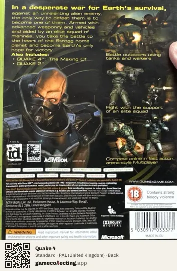 Quake 4 Xbox 360, United Kingdom box back