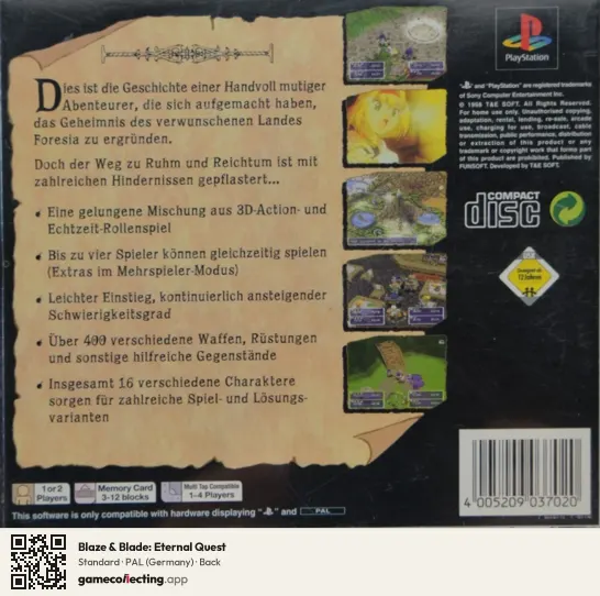 Blaze & Blade: Eternal Quest PlayStation, Germany box back