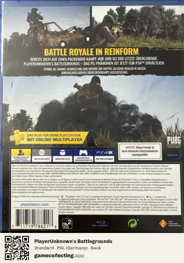 PlayerUnknown's Battlegrounds PlayStation 4, Germany box back