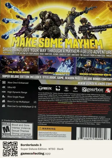 Borderlands 3 Xbox One, NTSC box back