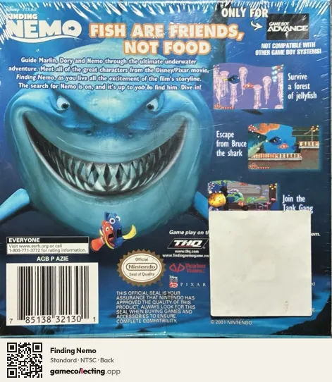 Finding Nemo Game Boy Advance, NTSC box back