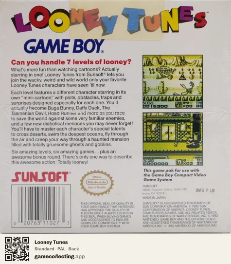 Looney Tunes Game Boy, PAL box back