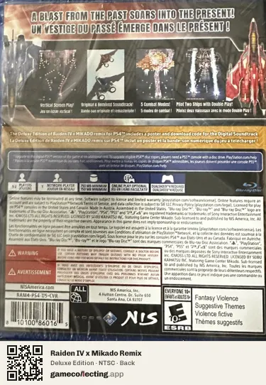 Raiden IV x Mikado Remix PlayStation 4, NTSC box back