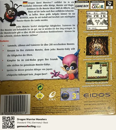 Dragon Warrior Monsters Game Boy Color, Germany box back