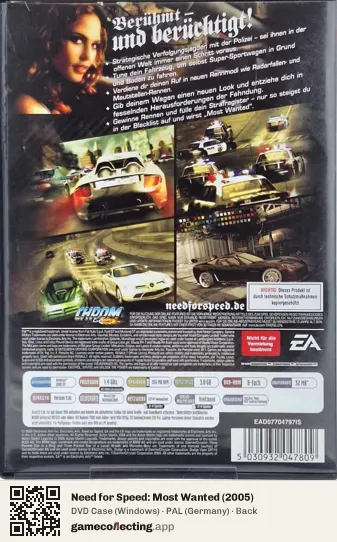 Need for Speed: Most Wanted (2005) Computer, Germany box back