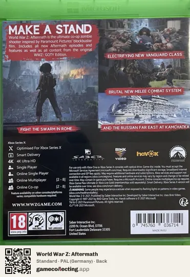 World War Z: Aftermath Xbox Series X, Germany box back
