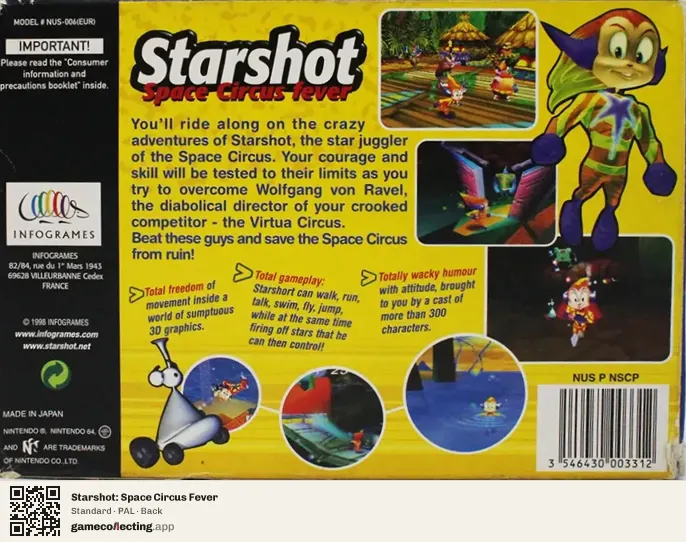 Starshot: Space Circus Fever Nintendo 64, PAL box back