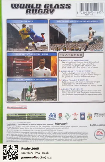 Rugby 2005 Xbox, PAL box back