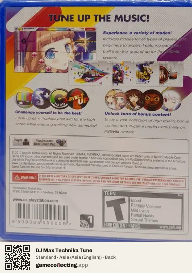 DJ Max Technika Tune PlayStation Vita, Asia (English) box back