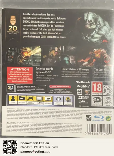 Doom 3: BFG Edition PlayStation 3, France box back