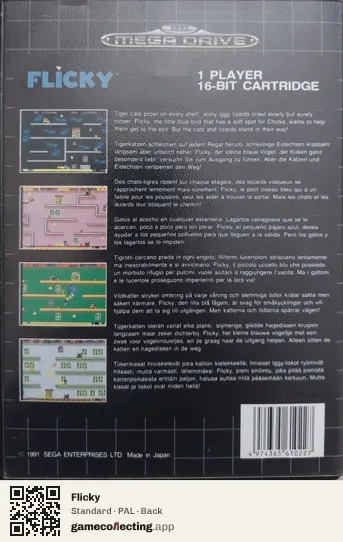 Flicky Sega Mega Drive / Genesis, PAL box back