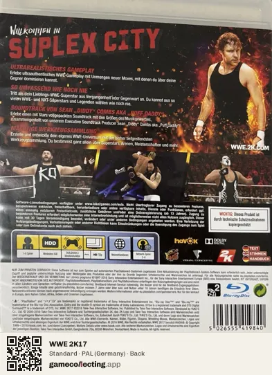 WWE 2K17 PlayStation 3, Germany box back