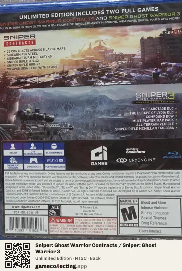 Sniper: Ghost Warrior Contracts / Sniper: Ghost Warrior 3 PlayStation 4, NTSC box back