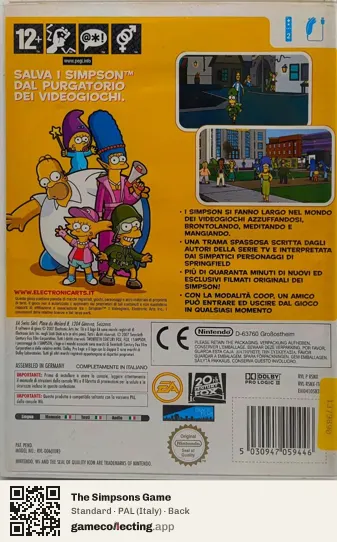 The Simpsons Game Nintendo Wii, Italy box back