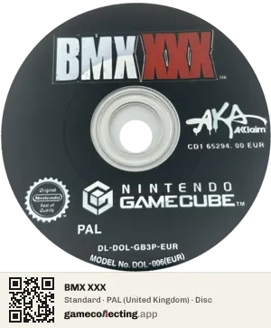 BMX XXX Nintendo GameCube, PAL disc