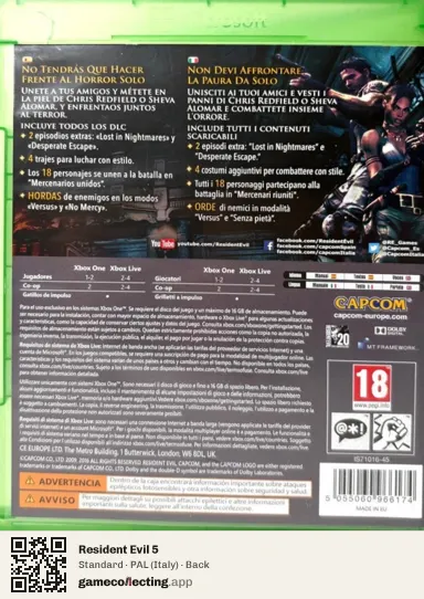 Resident Evil 5 Xbox One, Italy box back