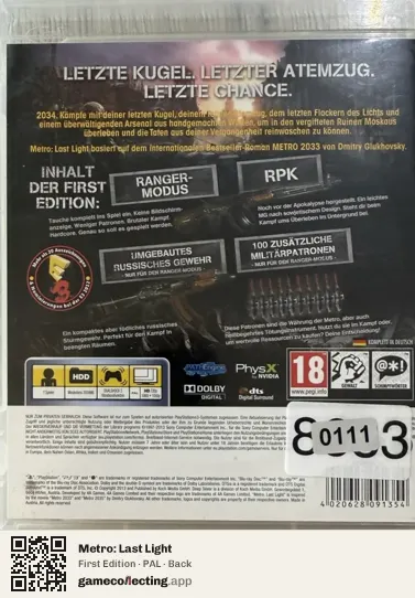 Metro: Last Light PlayStation 3, PAL box back