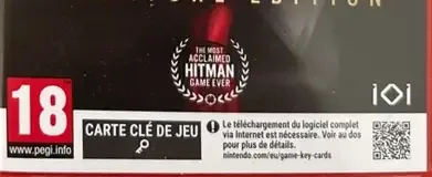 Hitman: World of Assassination, the PEGI square on its front