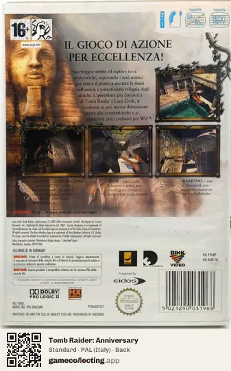 Tomb Raider: Anniversary Nintendo Wii, Italy box back