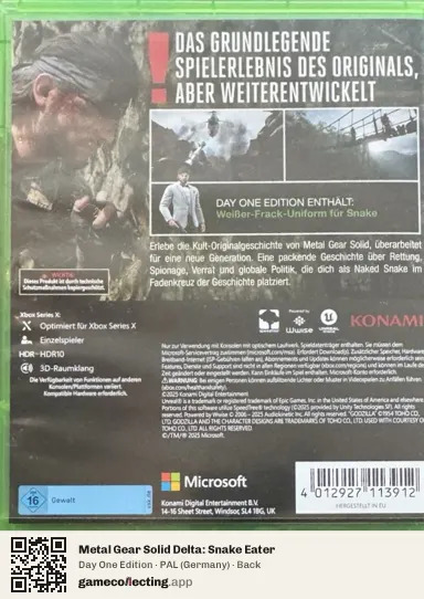 Metal Gear Solid Delta: Snake Eater Xbox Series X, Germany box back