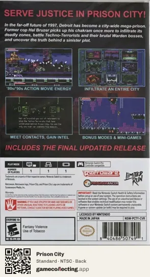 Prison City Nintendo Switch, NTSC box back