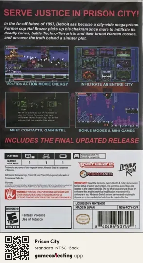 Prison City Nintendo Switch, NTSC box back