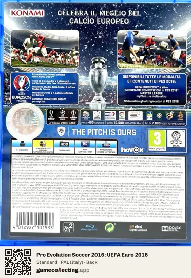 Pro Evolution Soccer 2016: UEFA Euro 2016 PlayStation 4, Italy box back