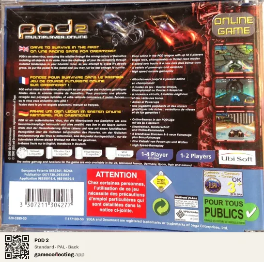 POD 2 Sega Dreamcast, PAL box back