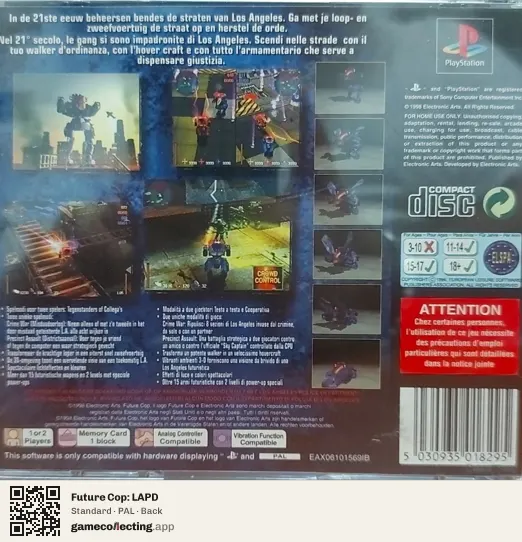 Future Cop: LAPD PlayStation, PAL box back