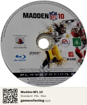 Madden NFL 10 PlayStation 3, PAL disc