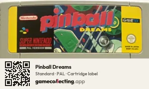 Pinball Dreams Super Nintendo Entertainment System, PAL cartridge label
