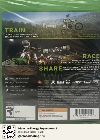 Monster Energy Supercross 2 Xbox One, NTSC box back