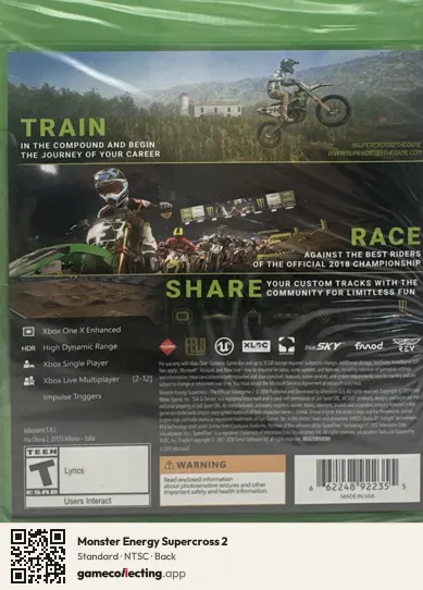 Monster Energy Supercross 2 Xbox One, NTSC box back