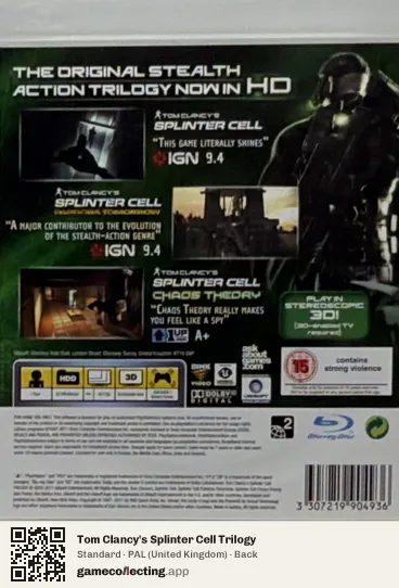 Tom Clancy's Splinter Cell Trilogy PlayStation 3, United Kingdom box back