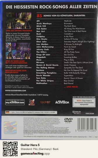 Guitar Hero 5 PlayStation 2, Germany box back