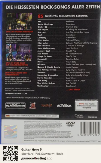 Guitar Hero 5 PlayStation 2, Germany box back