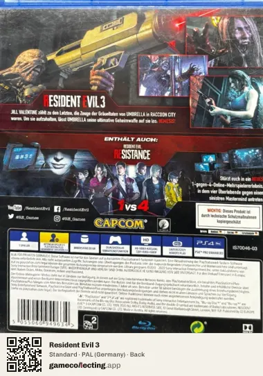 Resident Evil 3 PlayStation 4, Germany box back