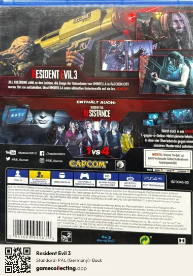 Resident Evil 3 PlayStation 4, Germany box back