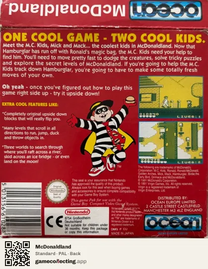 McDonaldland Game Boy, PAL box back
