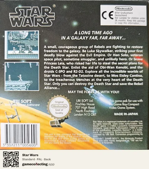 Star Wars Game Boy, PAL box back