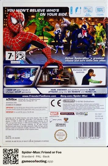 Spider-Man: Friend or Foe Nintendo Wii, PAL box back