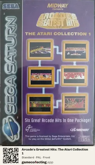 Arcade's Greatest Hits: The Atari Collection 1 Sega Saturn, PAL box front