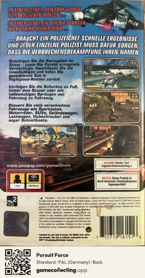 Pursuit Force PlayStation Portable, Germany box back