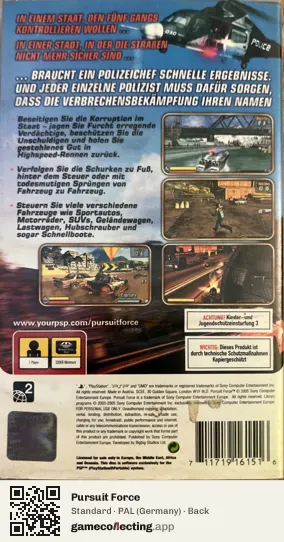 Pursuit Force PlayStation Portable, Germany box back