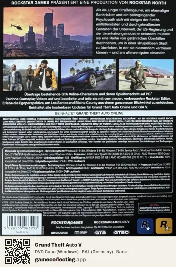 Grand Theft Auto V Computer, Germany box back